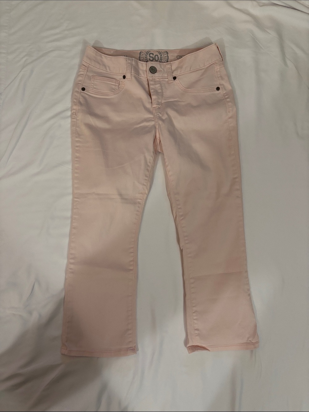 SO Pale Pink Bootcut Cropped Jeans